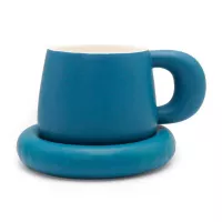 Taza con Plato de Ceramica de Color Turquesa, Set de 2 Unidades TIPS HXT-047