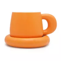 Taza con Plato de Ceramica de Color Anaranjado, Set con 2 Unidades TIPS HXT-046