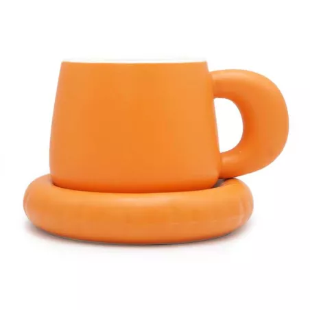 Taza con Plato de Ceramica de Color Anaranjado, Set con 2 Unidades TIPS HXT-046