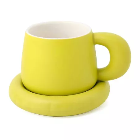 Taza con Plato de Ceramica de Color Amarillo, Set de 2 Unidades TIPS HXT-050