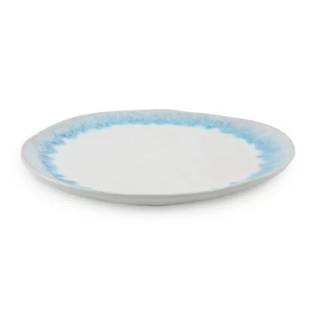 Plato Redondo de Ceramica 22 Centimetros Blanco con Celeste BELLARTE LDX-P00088