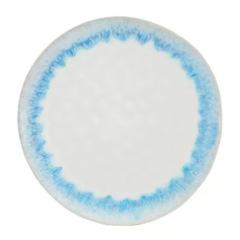 Plato Redondo de Ceramica 22 Centimetros Blanco con Celeste BELLARTE LDX-P00088