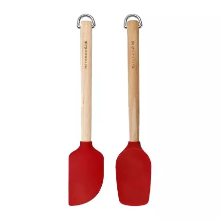 Espatulas Mini de Madera de Abedul con Punta de Silicon Rojo 22 Centimetros KITCHEN AID KQR750OHERE