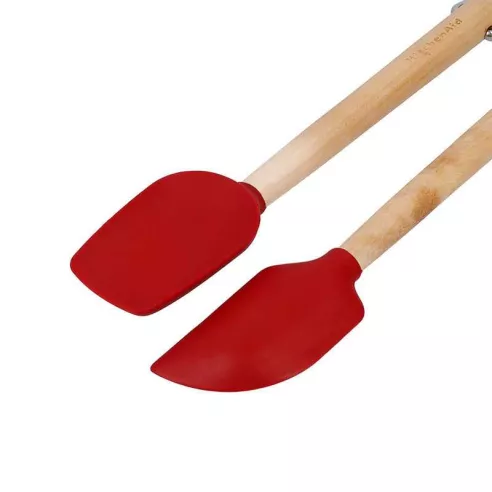 Espatulas Mini de Madera de Abedul con Punta de Silicon Rojo 22 Centimetros KITCHEN AID KQR750OHERE
