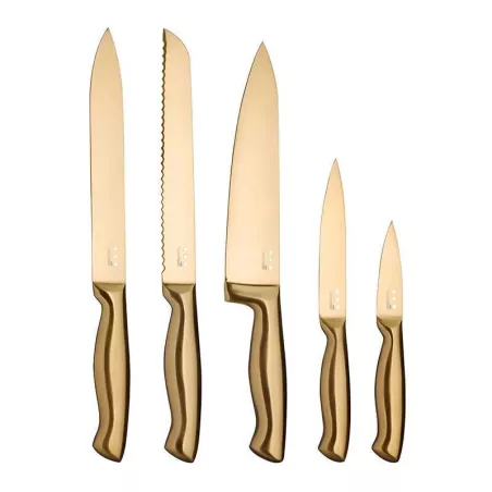 Cuchillos con Bloque Negro y Acabado de Bronce, Set de 5 Unidades KITCHENCRAFT MCKNBCOP