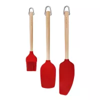 Espatulas y Brocha Pastelera de Madera de Abedul con Punta de Silicon Rojo KITCHEN AID KQR751OHE