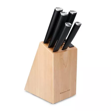 Juego de Cuchillos Clasicos de Acero Inoxidable, Set de 5 Piezas con Puno Negro KITCHEN AID KE5PSTANOBG