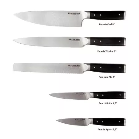 Juego de Cuchillos Clasicos de Acero Inoxidable, Set de 5 Piezas con Puno Negro KITCHEN AID KE5PSTANOBG