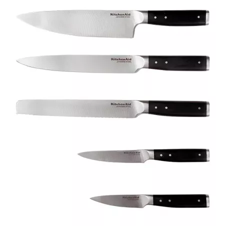 Cuchillos Gourmet + Bloque de Madera, Set de 5 Piezas con Puno Negro KITCHEN AID KO5PSTSNOBG