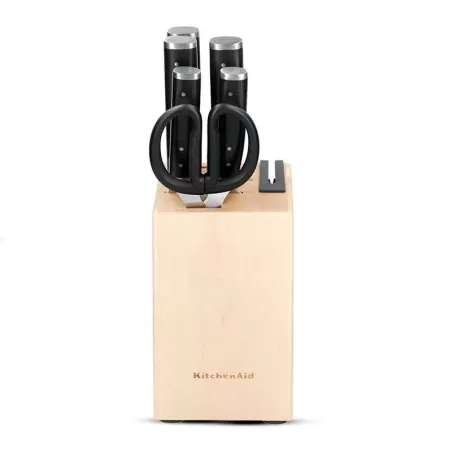 Cuchillos Gourmet + Bloque de Madera, Set de 6 Piezas con Puno Negro KITCHEN AID KO6PSTSNOBG