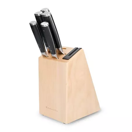 Cuchillos Gourmet + Bloque de Madera, Set de 5 Piezas con Puno Negro KITCHEN AID KO5PSTSNOBG