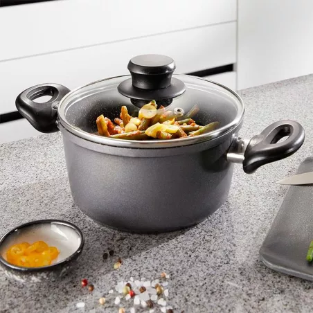 Olla de Aluminio de 16 Centimetros con Tapa de Vidrio STONELINE 7451
