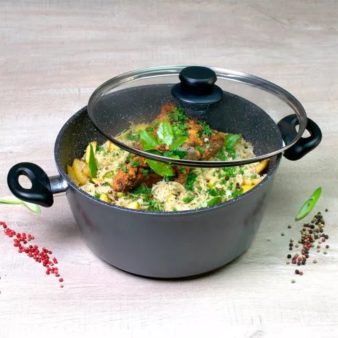 Olla de Aluminio con Tapa de Vidrio Stoneline de 28 Centimetros STONELINE 7195