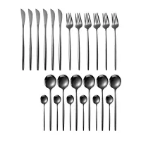 Juego de Cuberteria de Acero Inoxidable Color Negro, Set de 24 Piezas TIPS BCS01-10