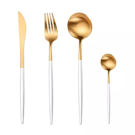 Juego de Cuberteria Blanco con Dorado de 24 Piezas TIPS BCS01-12