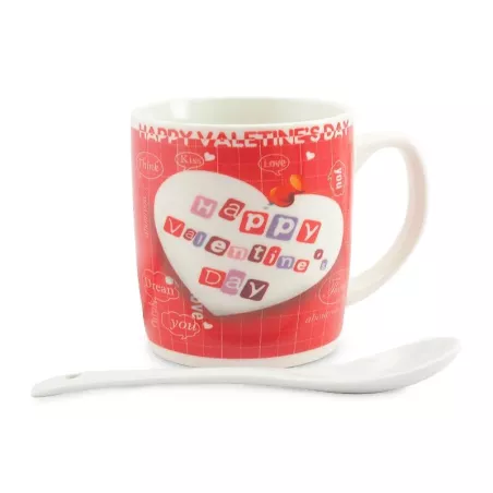 Taza de Ceramica para San Valentin con Cuchara TIPS 24C12-14