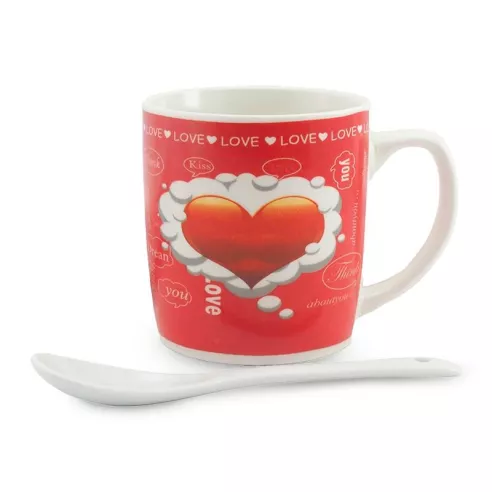 Taza de Ceramica para San Valentin con Cuchara TIPS 24C12-14
