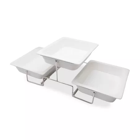 Exhibidor para Buffet de 3 Niveles de Aluminio con Bandejas de Ceramica TIPS YPJ01-17
