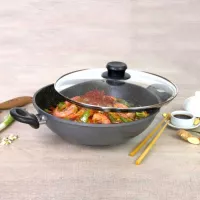 Wok de Aluminio de 32 Centimetros con Tapa de Vidrio STONELINE 8135