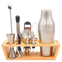 Herramientas para Bar Premium de Acero Inoxidable con Base de Madera de 11 Piezas KING METAL BRS210W