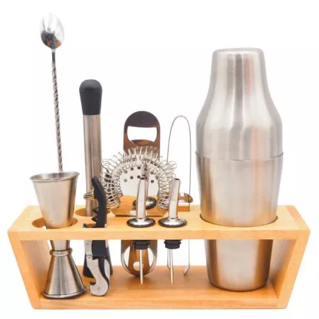 Herramientas para Bar Premium de Acero Inoxidable con Base de Madera de 11 Piezas KING METAL BRS210W